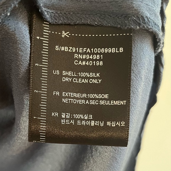 100% silk flutter sleeve v-neck blouse blue and cream - Picture 6 of 8